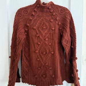 Rebecca Taylor Rust Cable Knit Turtleneck Sweater